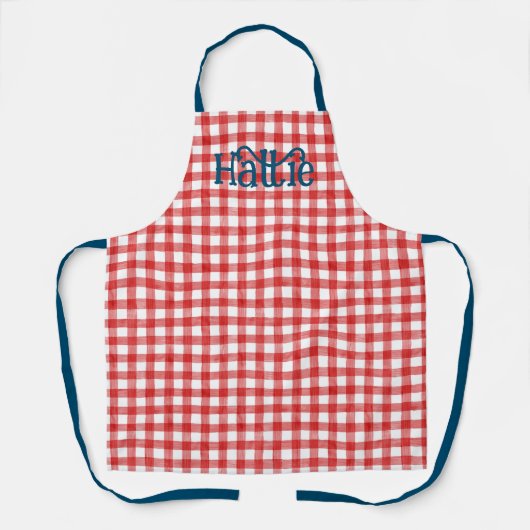 Red Waterverf Gingham Persoonlijk Schort (Voorkant)