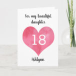 Red Waterverf Heart 18th Birthday Card Kaart<br><div class="desc">Een gepersonaliseerde waterverf hart 18e verjaardagskaart voor dochter,  kleindochter,  nicht,  enz. Deze rode waterverf hart achttiende verjaardagskaart kan gemakkelijk met de naam van de verjaardag van de ontvanger worden gepersonaliseerd. Het binnenkaartbericht kan ook worden uitgegeven. Dit zou een geweldige verjaardagskaart in het belang van haar achttiende verjaardag maken.</div>