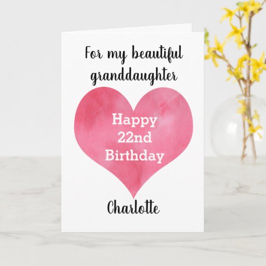 Red Waterverf Heart 22e verjaardag Kaart (Gele Bloem)