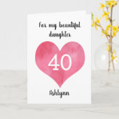 Red Waterverf Heart 40th Birthday Kaart (Gele Bloem)