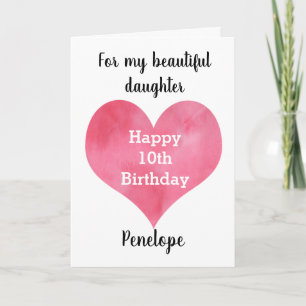 Red Waterverf Heart Happy 10th Birthday Card Kaart