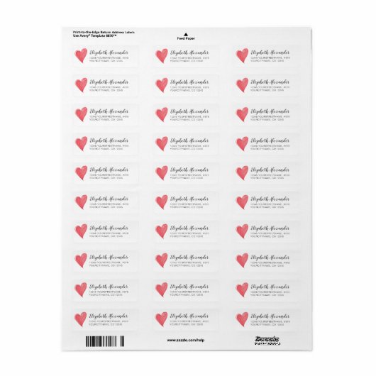 Red Waterverf Heart Love Return Label (Full Sheet)