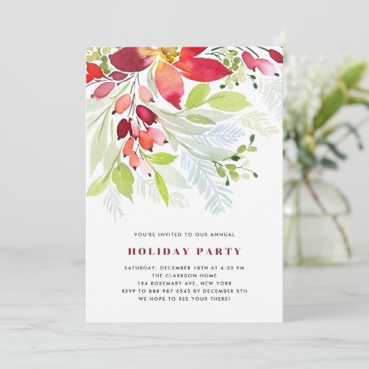 Red Waterverf kerstfeestdag Kaart (Staand voorkant)