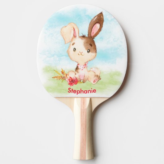 Red Waterverf Little Bunny Tafeltennisbatje (Voorkant)