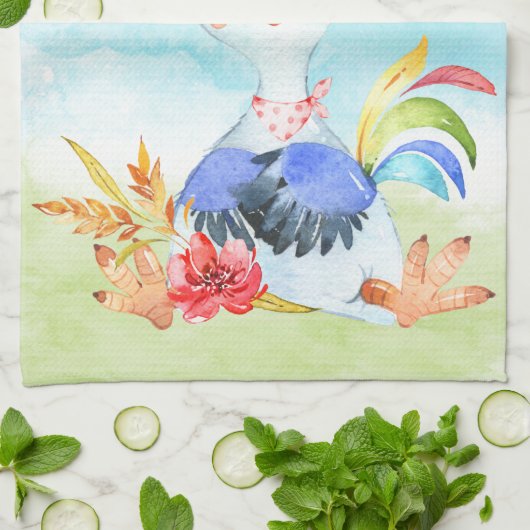 Red Waterverf Little Rooster Theedoek (Gevouwen)