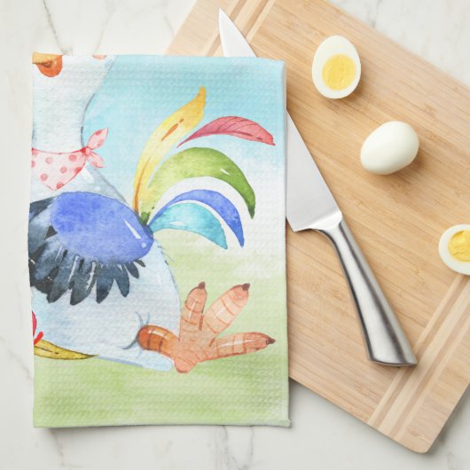 Red Waterverf Little Rooster Theedoek (Quarter Fold)