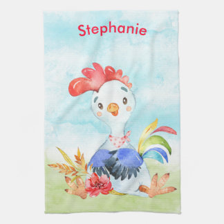 Red Waterverf Little Rooster Theedoek