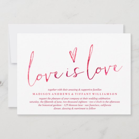 Red Waterverf Love is Love Gay Wedding Kaart (Voorkant)