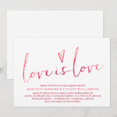 Red Waterverf Love is Love Gay Wedding Kaart (Voorkant / Achterkant)