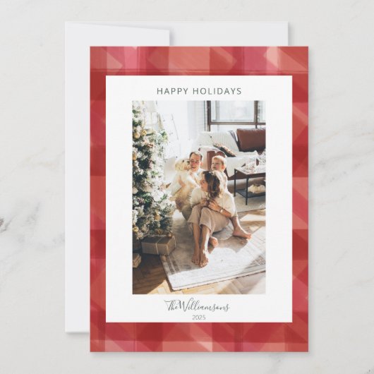 Red Waterverf Pset Rustic-fotokerstmis Feestdagenkaart (Voorkant)