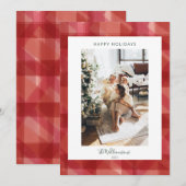 Red Waterverf Pset Rustic-fotokerstmis Feestdagenkaart (Voorkant / Achterkant)