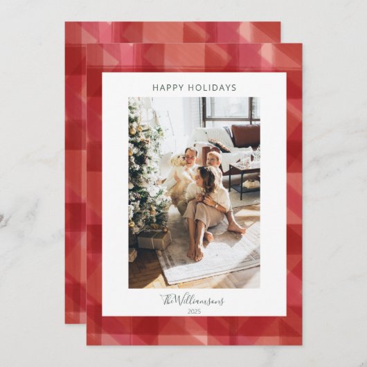 Red Waterverf Pset Rustic-fotokerstmis Feestdagenkaart (Voorkant / Achterkant)