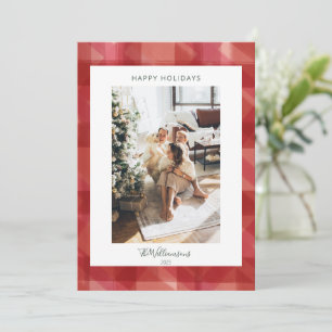 Red Waterverf Pset Rustic-fotokerstmis Feestdagenkaart