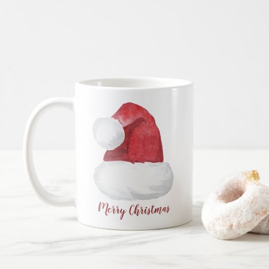 Red Waterverf Santa Hat Persoonlijke kerstmis Koffiemok (Met donut)