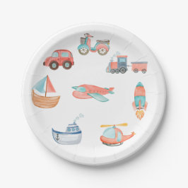 Red Waterverf TransportBoy Birthday Party Papieren Bordje