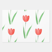 Red Waterverf Tulip Patroon Inpakpapier Vel (Voorkant 3)