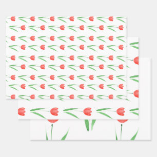 Red Waterverf Tulip Patroon Inpakpapier Vel