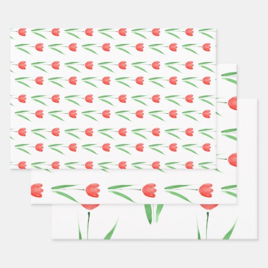 Red Waterverf Tulip Patroon Inpakpapier Vel (Set)
