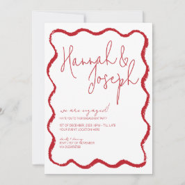 Red Wave Border Scallop Edge Engagement Party Kaart