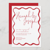 Red Wave Border Scallop Edge Engagement Party Kaart (Voorkant / Achterkant)