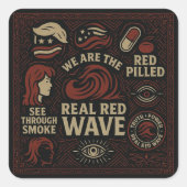 Red Wave collage bemanningsnek Vierkante Sticker (Voorkant)