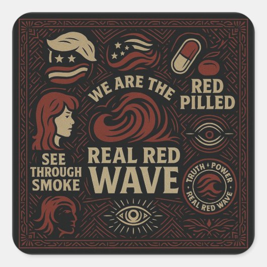 Red Wave collage bemanningsnek Vierkante Sticker (Voorkant)