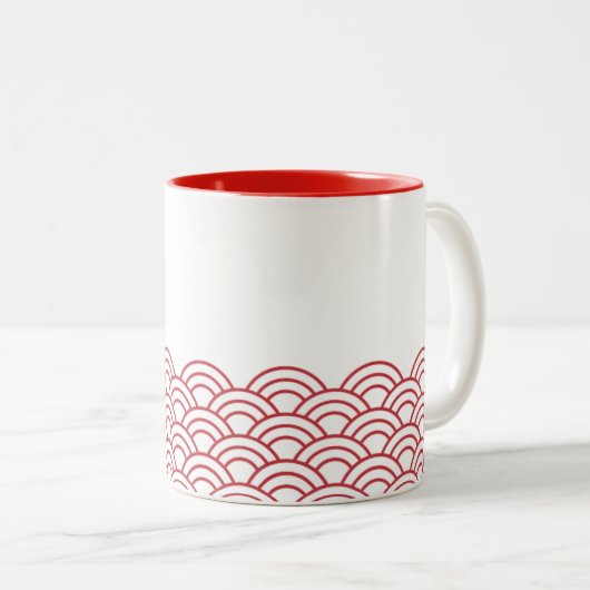 Red Waves "Seigaiha" WAGARA Tweekleurige Koffiemok (Voorkant rechts)