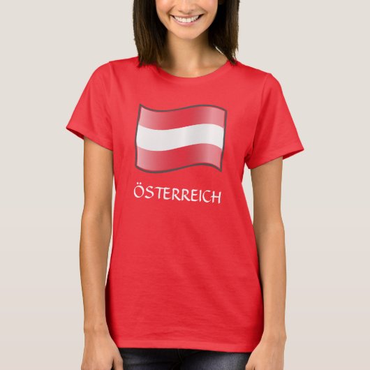 RED Waving Austria Flag "Österreich" T-Shirt (Voorkant)