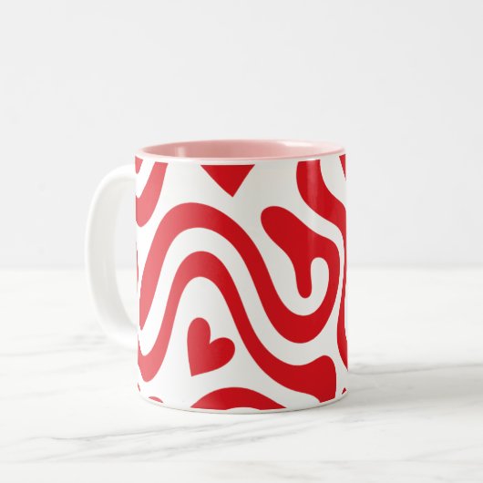 Red Wavy Heart Pattern Mug Tweekleurige Koffiemok (Voorkant links)