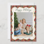 Red Wavy Lijst Prettige feestdagen Botanical Feestdagenkaart (Voorkant)