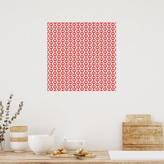 Red Wavy Retro Patroon Poster (Keuken)