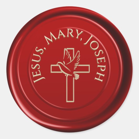 Red Wax Jesus Mary Joseph Religious Ronde Sticker (Voorkant)