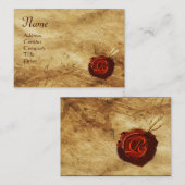 RED WAX SEAL ,ANTIEK PERKAMENT Monogram Visitekaartje (Voorkant / Achterkant)