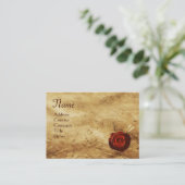 RED WAX SEAL ,ANTIEK PERKAMENT Monogram Visitekaartje (Staand voorkant)