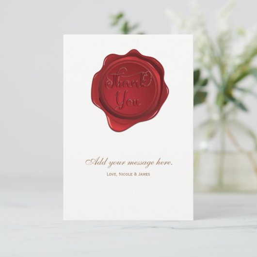 Red Wax Seal Elegante formele bruiloft Dank u Bedankkaart (Staand voorkant)