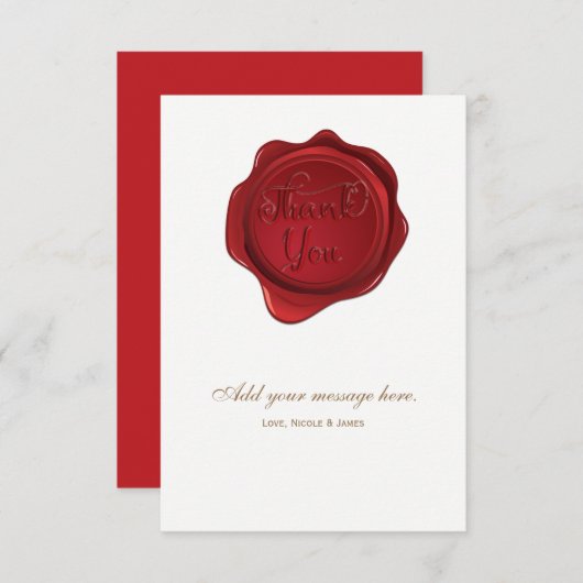 Red Wax Seal Elegante formele bruiloft Dank u Bedankkaart (Voorkant / Achterkant)
