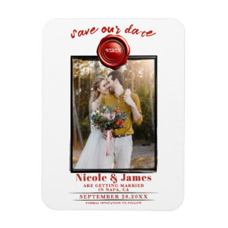 Red Wax Seal Foto Bruiloft Save the Date Magneet