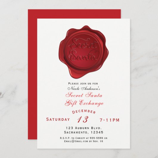 Red Wax Seal Secret Santa kerstfeest Kaart (Voorkant / Achterkant)