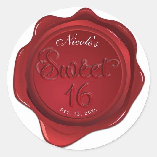 Red Wax Seal Sweet 16 Elegant Formal Party Ronde Sticker (Voorkant)