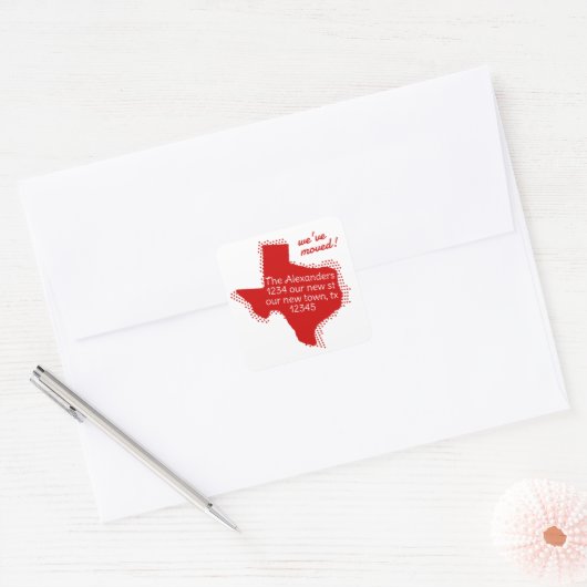 Red We hebben verhuisd - Dotted Texas Moving Vierkante Sticker (Envelop)