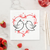 Red Wedding Black Lovebirds & Heart Vrijgezellenfe Servetten (Insitu)
