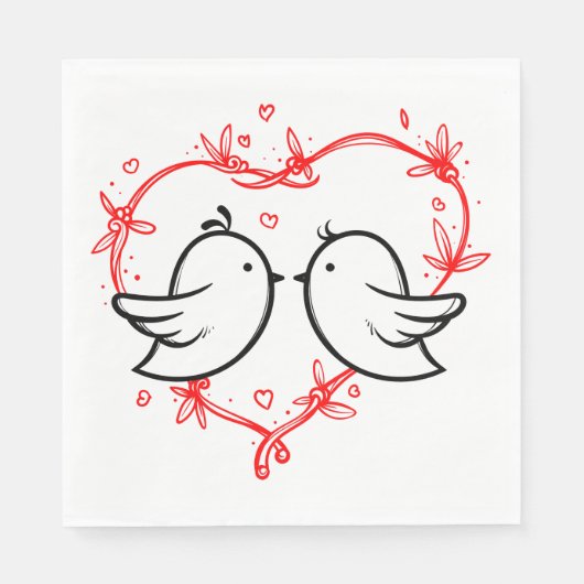 Red Wedding Black Lovebirds & Heart Vrijgezellenfe Servetten (Voorkant)