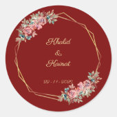 Red wedding envelop seal favour stickers editable (Voorkant)