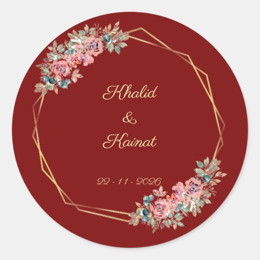 Red wedding envelop seal favour stickers editable (Voorkant)
