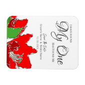 Red Wedding Floral sparen de datum Magneet (Horizontaal)