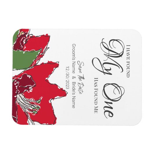 Red Wedding Floral sparen de datum Magneet (Horizontaal)