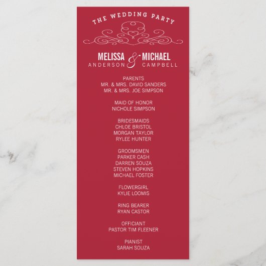 RED WEDDING PROGRAMMA |  ELEGANTIE PROGRAMMAKAART (Achterkant)