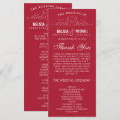 RED WEDDING PROGRAMMA |  ELEGANTIE PROGRAMMAKAART (Voorkant / Achterkant)