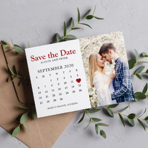 Red Wedding Save the Date Calendar Photo