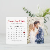 Red Wedding Save the Date Calendar Photo (Staand voorkant)